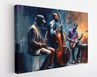 Jazz Musicians Canvas Print, Jazz Band Wall Decor, Jazz Painting, Jazz Street Music Art, Jazz Restaurant Decor, Jazz Club Decor, Jazz Poster