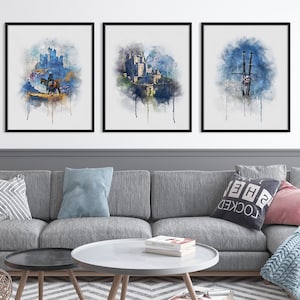 Set of 3 Witcher Watercolor Prints, Geralt of Rivia, Kaer Morhen, Witcher Medallion