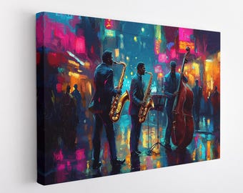 Jazz Musicians Canvas Print, Jazz Musicians Painting, Jazz Club, Jazz Street Music, Jazz Band, Jazz Night Club, Jazz Wall Decor, Jazz Decor