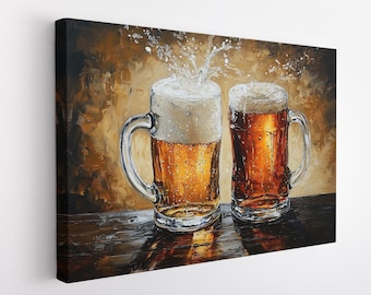 Beers Canvas Print, Beer Wall Decor, Beer Mug Wall Art, Beer Glasses Decor, Restaurant Decor, Beer Painting, Alcohol Decor, Beer Bar Decor