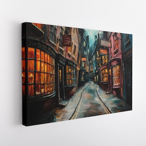 Wizard Alley Canvas Print, Wizard Street, Wizard Themed Art, Wizard Theme Painting, Magical Wizard Shopping Street Painting