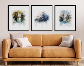 Set of 3 LOTR Watercolor Prints, The Rivendell Print, Fellowship of the Ring, The Argonath, Middle Earth, Lord of the Rings Gifts