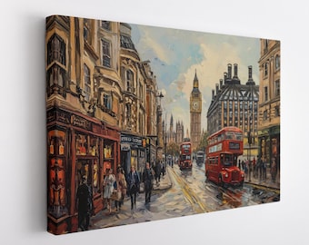 London City Canvas Print, London Wall Decor, London Painting on Canvas, London Artwork, Big Ben Painting, British Art Print