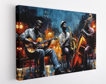 African Jazz Canvas Print, Jazz Wall Art, Jazz Music Painting, Musicians Painting, Street Music, Jazz Club, Musicians Canvas Painting