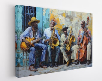 African Musicians Canvas Print, Jazz Music Painting, Musicians Painting, Street Music, Jazz Club, Music Decor, Musicians Canvas Painting