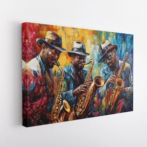Stampa su tela di musicisti jazz, dipinto di musicisti jazz, jazz club, musica jazz di strada, banda jazz, night club jazz, decorazione da parete jazz, decorazione jazz