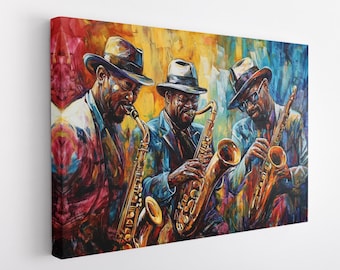 Jazz Musicians Canvas Print, Jazz Musicians Painting, Jazz Club, Jazz Street Music, Jazz Band, Jazz Night Club, Jazz Wall Decor, Jazz Decor