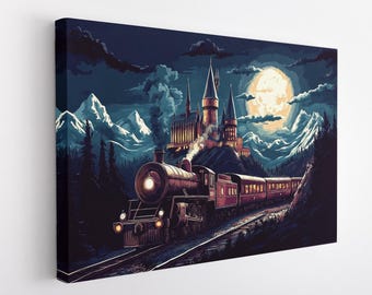 Wizard Castle Canvas Print, Wizard Castle Painting, Wizard Express Train, Wizarding School Painting, Wizarding School Canvas Print