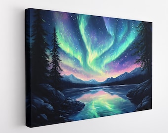 Northern Lights Canvas Print, Aurora Borealis, Northern Lights Decor, Northern Lights Wall Art, Aurora Painting, Norther Lights Painting
