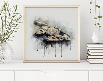 Halcón Milenario de Star Wars: acuarela imprimible, impresión artística de Star Wars, regalo de Star Wars, acuarela de Star Wars