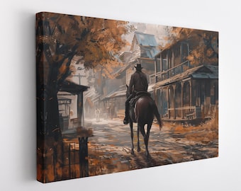 Red Wild West Canvas Print, Arthur Canvas Print, Wild West Cowboy Wall Decor, Red Cowboy Canvas Print