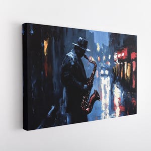 Stampa su tela jazz, dipinto astratto di musicista jazz, decorazione da parete jazz, strumento jazz, club jazz, artista jazz, decorazione da parete jazz, decorazione musicale