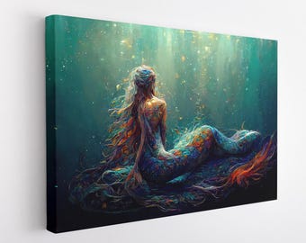 Mermaid Canvas Print, Mermaid Painting, Mermaid Wall Art, Framed Mermaid Art Decor, Mermaid Wall Decor, Mermaid Poster Print, Mermaid Gift
