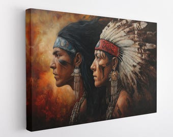 Native American Canvas Print, Indians Wall Art, Indians Wall Decor, Tribal Portrait, Warrior Spirit, Traditional tribal artwork