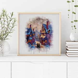 Wizarding Village Watercolor Printable, Wizard Village, Magic School, Wizarding World Print