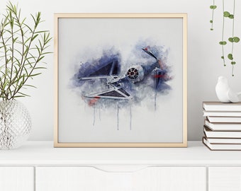 Star Wars Tie Figher Watercolor Printable, Star Wars Art Print, Star Wars GIFT, Star Wars Wall Print