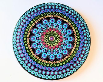 Original Dot Mandala Painting on 10 inch Canvas. Dot Wall Art. Zen, Boho Painting, Geometric Artwork.