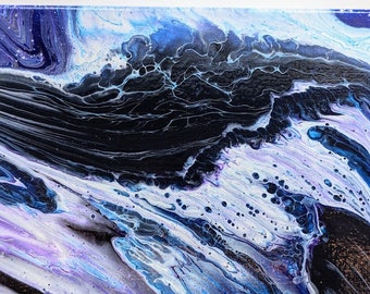 Midnight Waterfall. Acrylic Pour Painting on Canvas. Abstract Waterfall Wall Art.