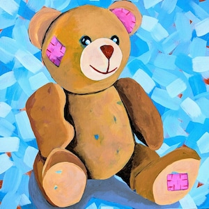 Vintage Teddy - 8x8 Hand Painted on Hardboard. Teddy Bear Painting. Children&#39;s Wall Art.