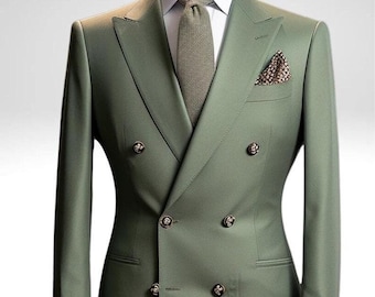 メンズ セージグリーン ダブルブレストスーツ – モダンパステルカラー