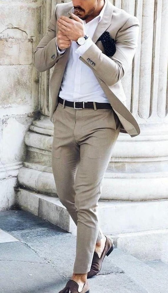 Men's Beige Two Piece Suit, Formal Wedding, Prom Wear Men's Beige Two Piece Suit, Formal Wedding, Prom Wear