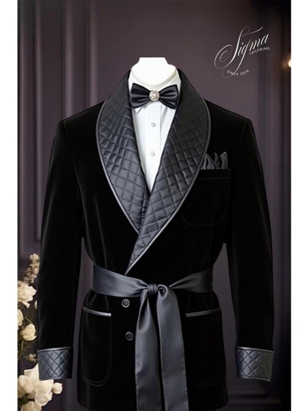 Men's Black Velvet Quilted Smocking Jacket, Luxury Robe Style - Etsy UK