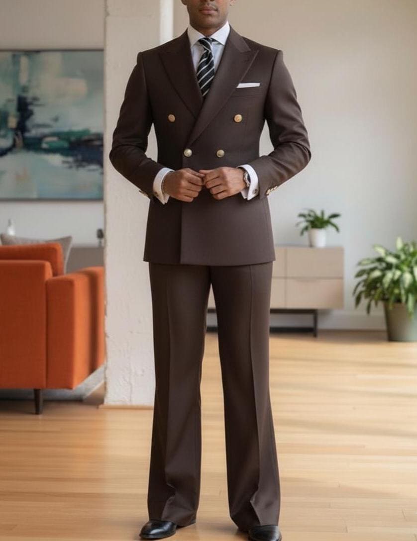 早い者勝ち80s OLIVIER MASSUGER ブラウンダブルブレストスーツ CLASSICO TAPERED】【秋冬】6釦2掛けダブルスーツ 2タック/ブラウン