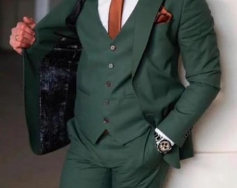 Traje verde entallado para hombre, traje de novio de tres piezas de diseñador