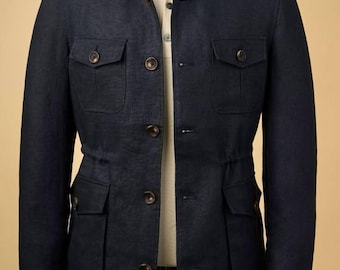 Vintage Pure Linen Men's Safari Jackets – Casual Outdoor Sportswear | Retro Utility Field Coat for Travel, Hunting, & Everyday Wear