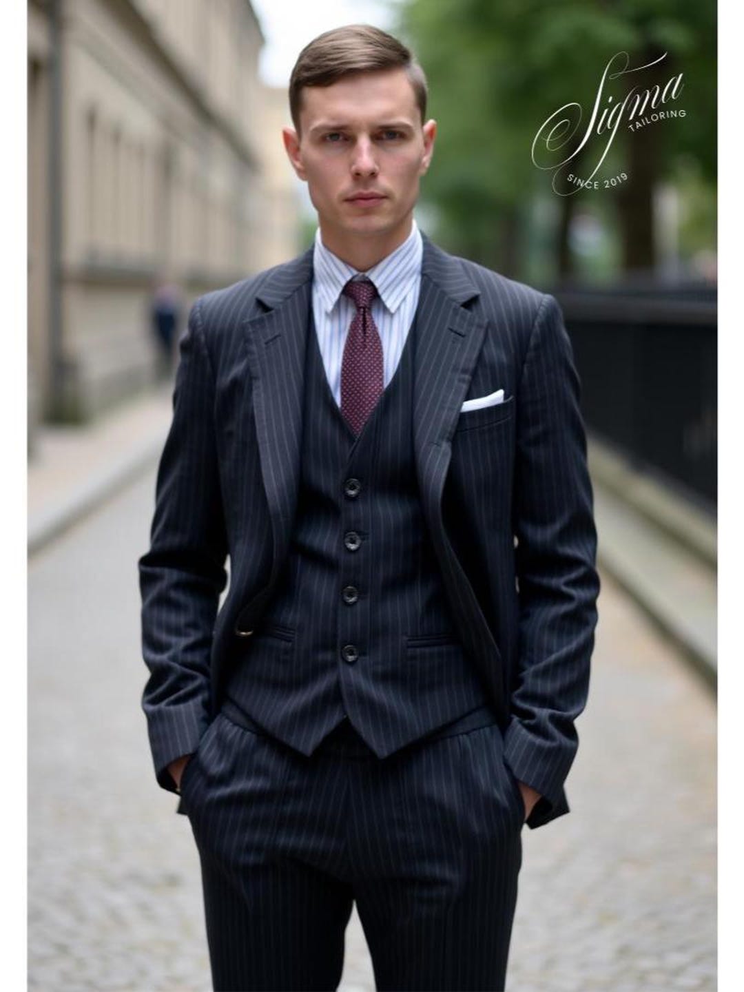 Traje de raya azul para hombre para boda, traje de hombre de corte