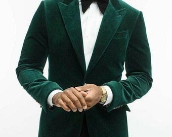 Chaqueta formal de terciopelo con un botón y botonadura sencilla y corte entallado para hombre, color verde, el mejor regalo para hombres, el mejor regalo de Navidad, regalo para él.