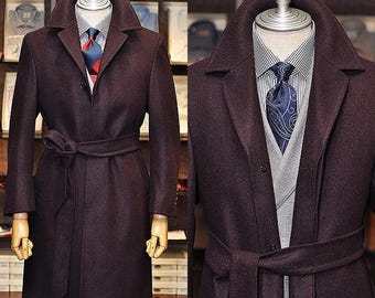 Custom Brown Tweed Overcoat, Men's Long Winter Coat, Handmade