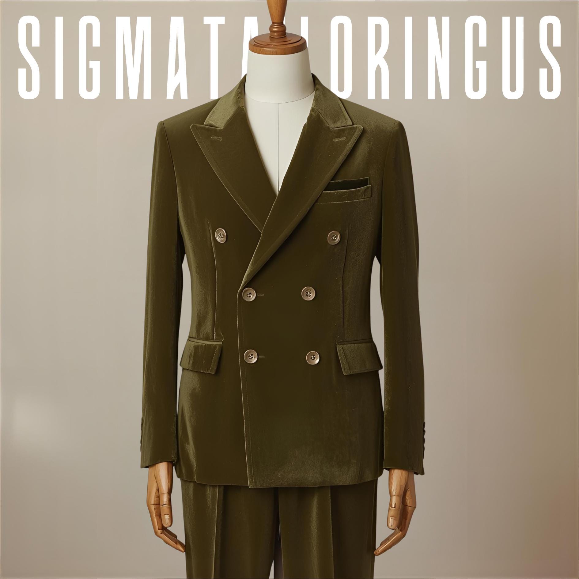 1920 Olive Green Velvet Double Breasted Suit for Men, Stylish and