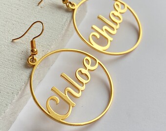 Name Earrings, Custom Name Earrings, Nameplate Earrings, Name Stud Earrings, Gift For Her, Gold Name Earrings