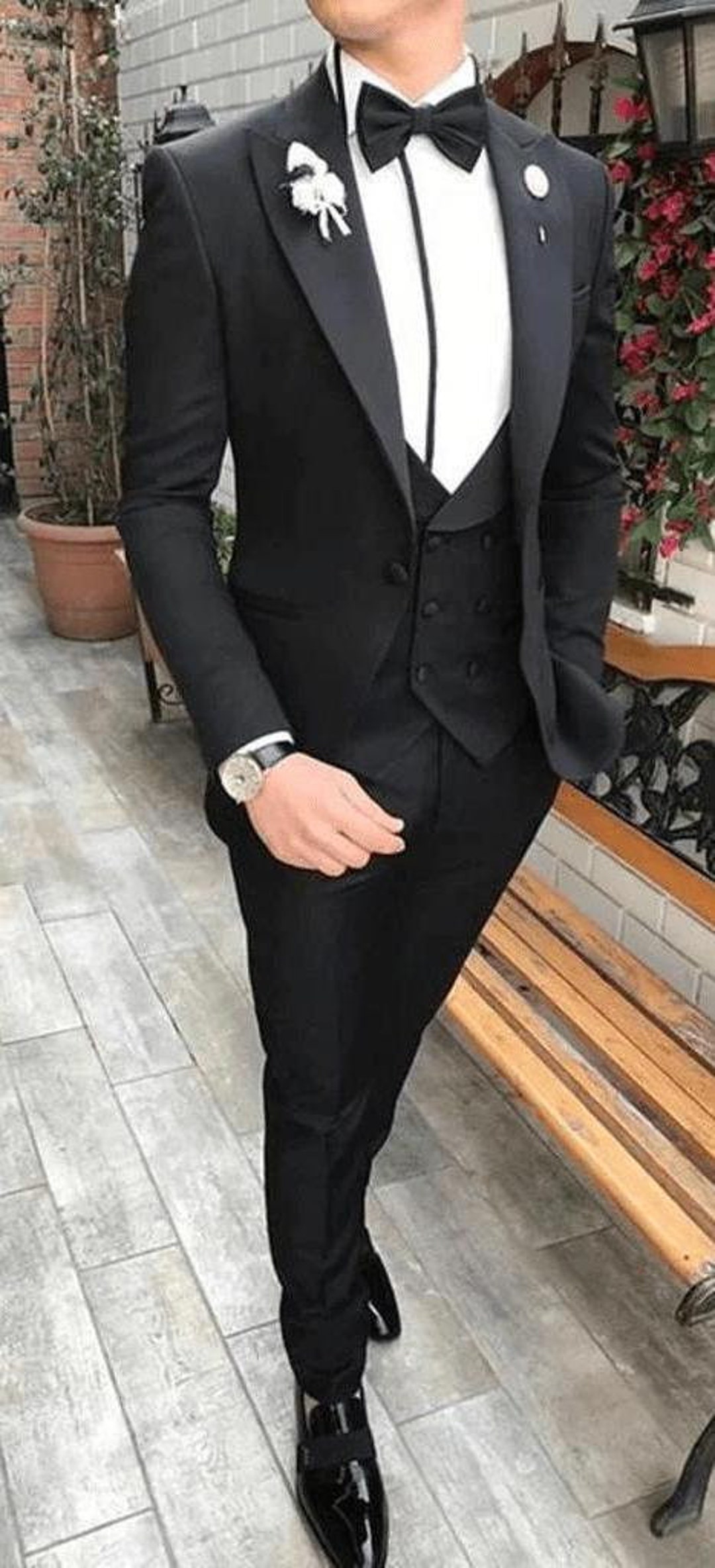 Men's Black Suit Set for Weddings and Formal Occasions - Elegant Jacket and Slim Trousers