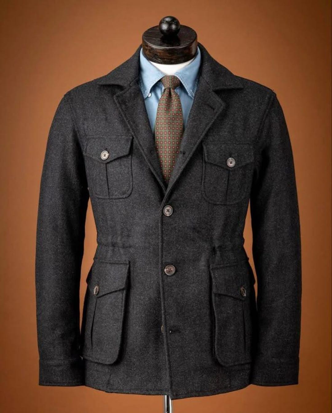 Special Vintage Euroサックジャケット ~20s 1920s Men's British Safari Jacket, Hunting Coat With Patch Pockets