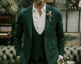 Traje verde de tres piezas para hombre, corte entallado, para novio de boda.