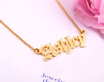 Name Necklace, 24k Gold Custom Necklace Jewelry, Personalised  Old English Name Jewelry, customized Necklace Gold, Christmas Jewelry