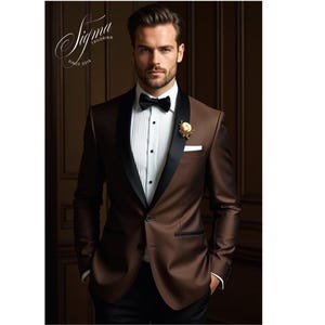 メンズ　スーツ　ウェディング　ブラウン　ジャケット　タキシード　結婚式 男性用プレミアムライトブラウンタキシードスーツ - 結婚式