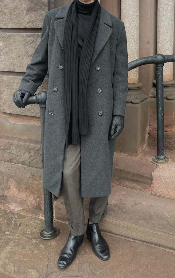 80’s Wool High Neck Double Breasted Coat 1920's Men's Winter Warm Wool Coat Wide Peak Lapel Double Breasted