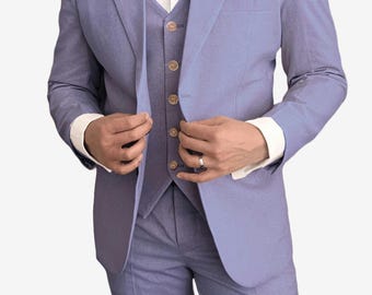 Lavender 3 Piece Linen Suit, Elegant Lightweight Attire, Perfect for Weddings & Formal Events, Ideal Groomsmen Gift**