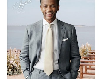 2 Piece Pure Linen Grey Suit, Elegant Custom Tailored Formal Attire, Ideal for Weddings and Special Occasions, Perfect Groomsmen Gift.