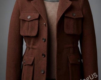 1920’s Vintage Wool Brown Men’s Safari Jacket Multi-Pocket Formal Hunting Coat | Warm Heritage Outerwear, Autumn Wear.