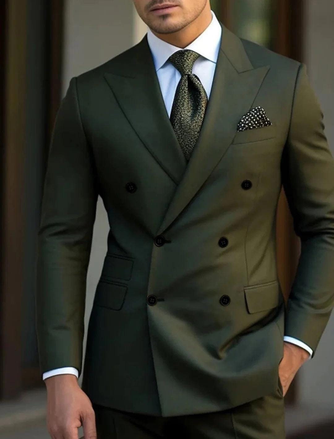 Men's Dark Green Double Breasted Suit, Suit for Wedding Engagement