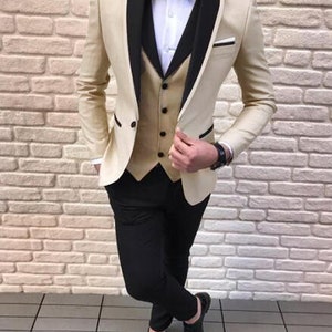 Dusty Blue Suit Color Tuxedo Shawl Collar Vested 3PC Mens Suit Slim Fit Jacket + Pants + Vest