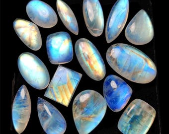 Cabujones de piedra lunar arcoíris blanca AAA: lote de piedras preciosas de formas variadas
