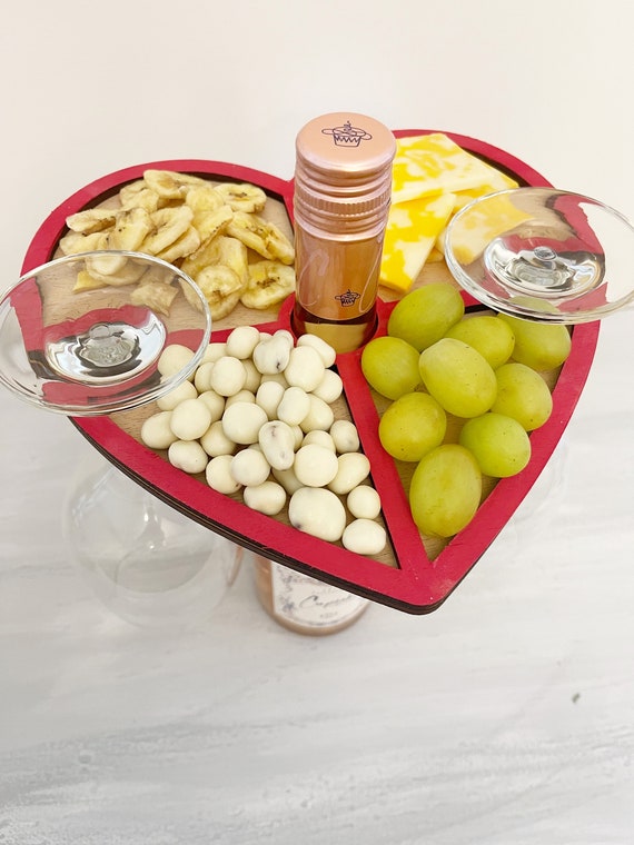 Wine and Snack Wooden Heart Caddy Valentines Day Ideas 