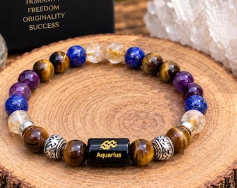 Aquarius Zodiac Bracelet, Aquarius Gemstone Bracelet, Zodiac Jewelry, Aquarius Jewelry, Astrology Bracelet, Beaded Gemstone Bracelet,