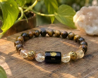 Leo Zodiac Bracelet, Leo Jewelry, Astrology Bracelet, Tiger Eye Bracelet, Leo Birthday Gift, Zodiac Jewelry, Crystal Bracelet