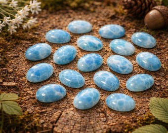 Lot de cabochons en larimar AAA : véritable pierre précieuse ovale bleue (5 x 7 mm à 16 x 22 mm)